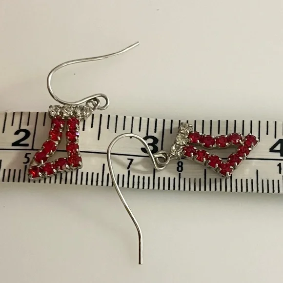 Holiday Christmas Vintage Santa Clause Stocking Gem Rhinestone Earrings - Picture 12 of 16